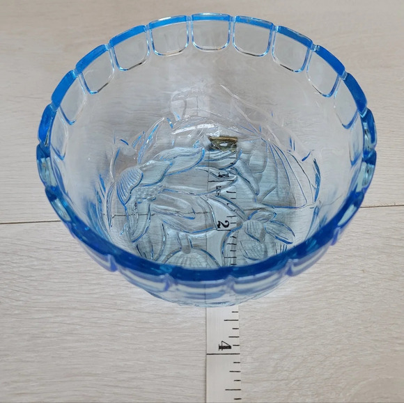 Vintage Retro Ice Blue Glass Bowl Candy Dish floral display  vanity Indonesia - Picture 2 of 5